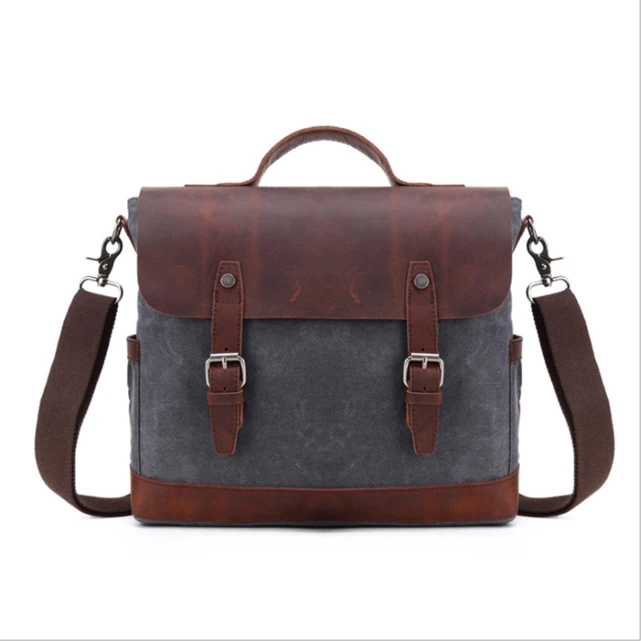 
wholesale custom hot sales waterproof canvas genuine leather women messenger canvas bag 