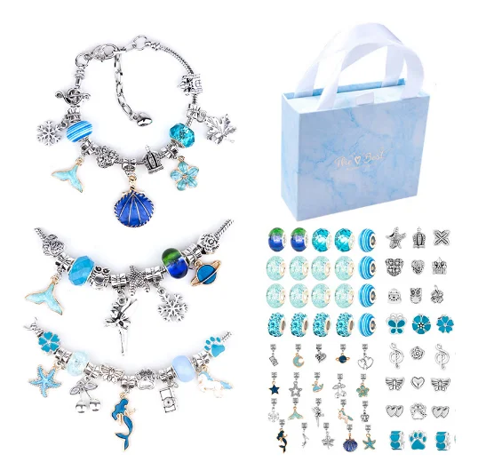 Unicorn Mermaid Charm Bracelets Kit DIY Jewelry Making Supplies with Beads, Pendant, Bracelets, Necklace Cords for Teens Girls