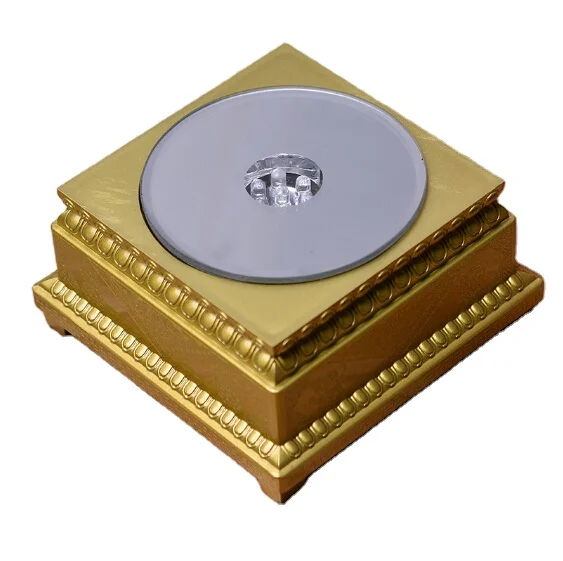 Hot sale round silver plastic case mirror 3D crystals square rotating led light base with music