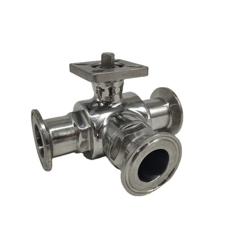 Sanitary high platform 3 way Clamped ball valve,  DN32 DN40 DN50 DN65, SS304&316 stainless steel ball valve