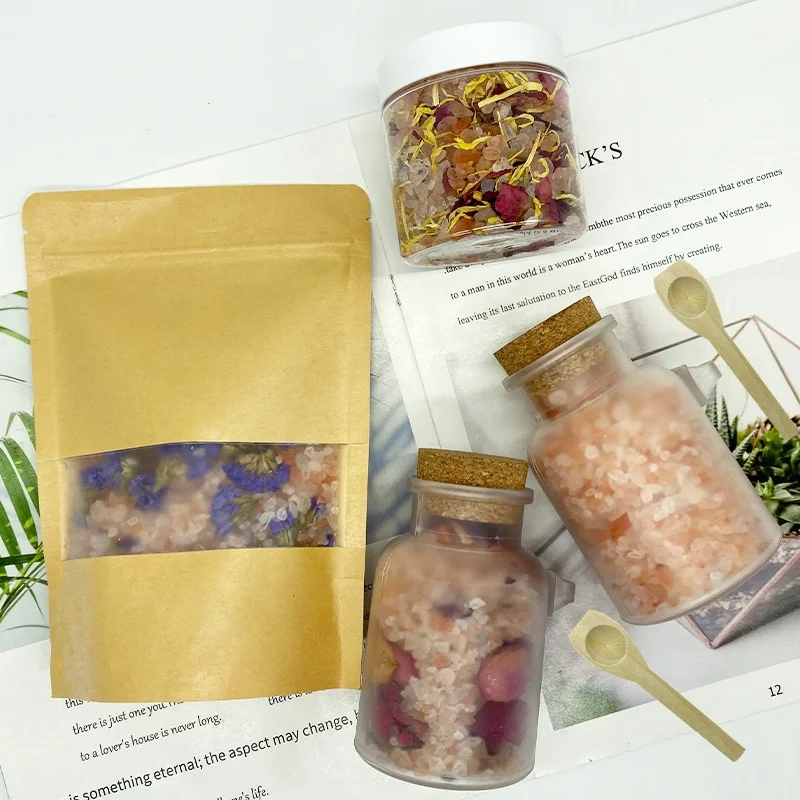 Bath Salts With Flowers Private Label Floral Scented Luxury Bath Salts Relaxation Rose Soak Scrub Pink Himalayan Bath Salt