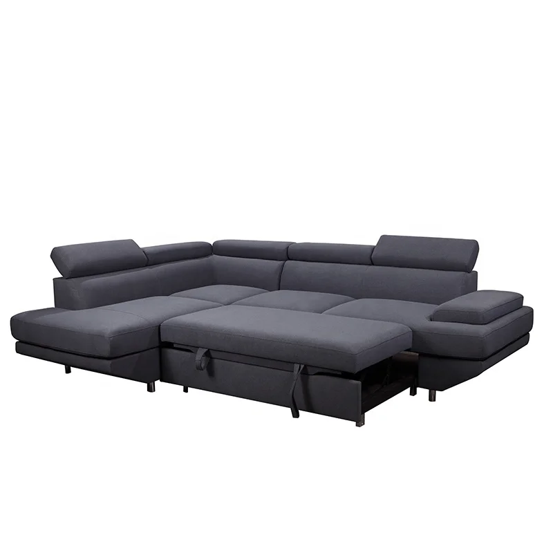 Tianhang upholstery furniture living room sofa U shaped corner sleeper gray fabrics sofa bed with storage
