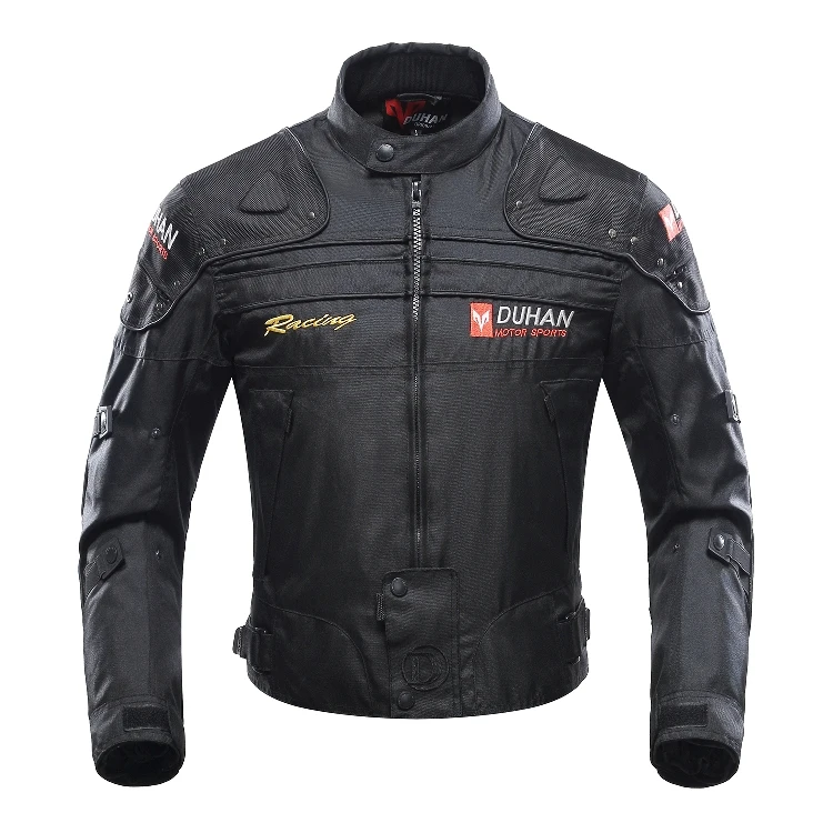 DUHAN Classic Black Oxford Padded Open Road Touring Motorcycle Jacket with Armor for Men