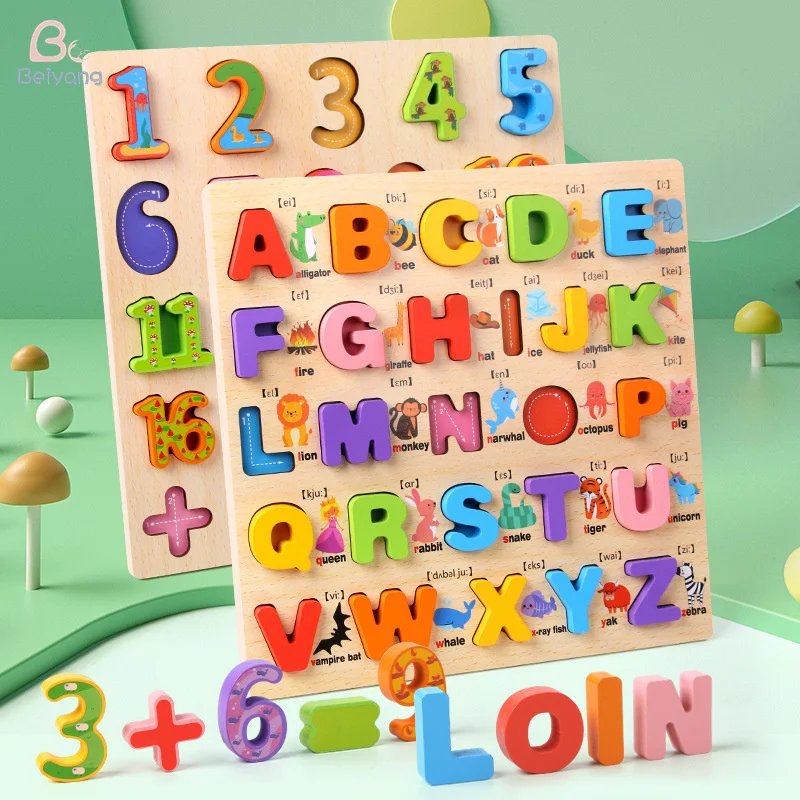Montessori Baby Alphabet ABC And Number Learning Toys Wooden Early Educational Puzzle Board For Children Toddler