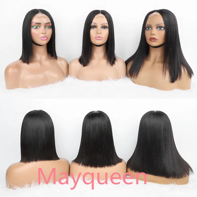 Wholesale Human Hair Bob Straight Machine Made Virgin Human Hair Wigs With Bang For Black Women