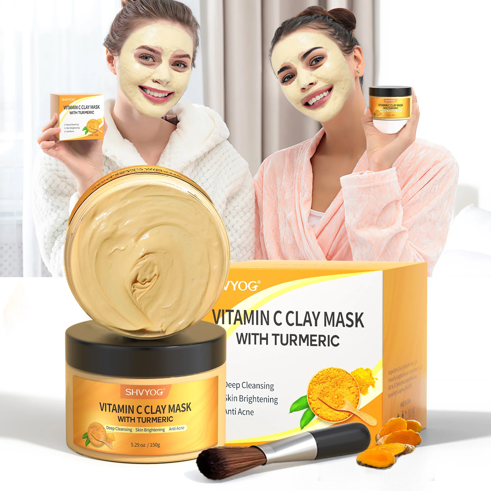 Vitamin C Clay Facial Mask With Kaolin Clay And Turmeric For Radiant Skin Anti Aging Clay Mask