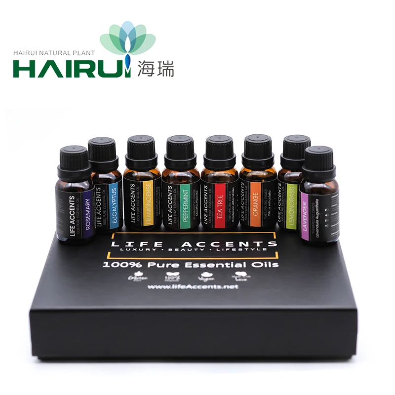Эфирное масло для ароматерапии, 8 упаковок, 15 мл, натуральная Лаванда, лемонграсса, перечная мята, чайное дерево, эвкалипт, апельсиновое масло