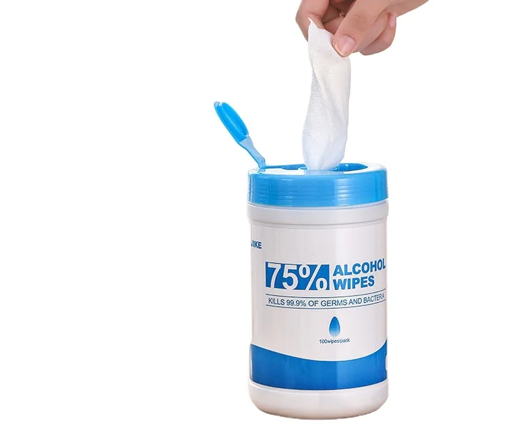 Disposable alcohol disinfection wet wipes produced by spunlaced non-woven fabrics removable barrel wet wipes can be customized