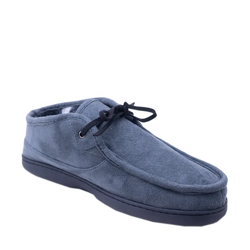 Light grey polyester indoor shoes fiber upper home slippers elastic rope fashionable man size warm