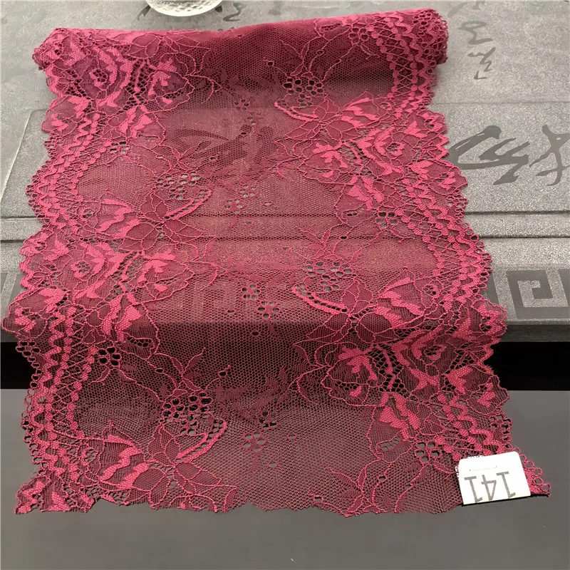 2024 Wholesale Factory French Black White lace trim 23cm Nylon Spandex Elastic Stretch Lace Wine red