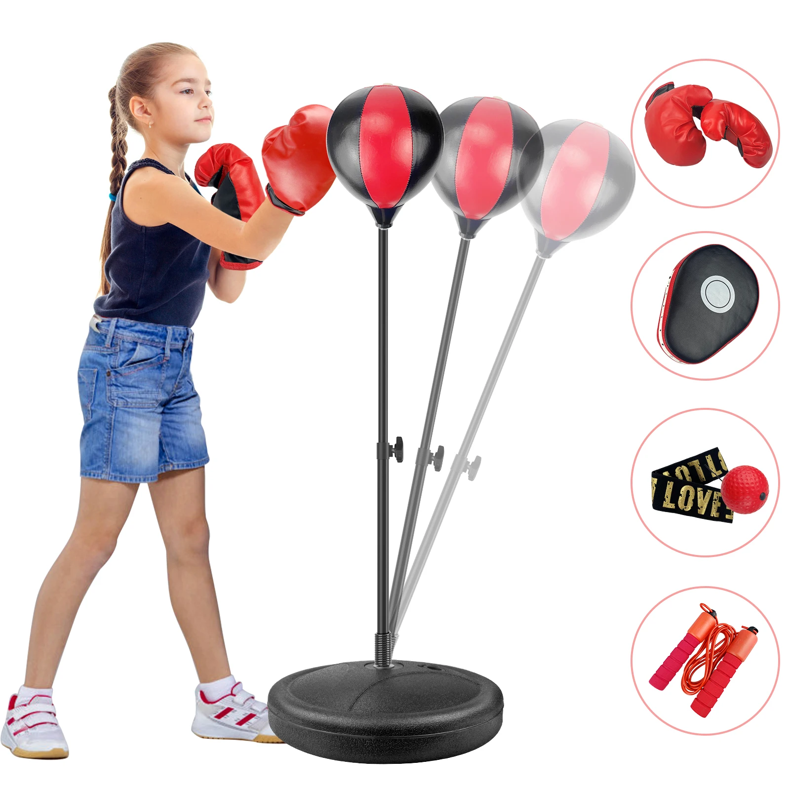 Punching Bag for Kids Boxing Bundle Adjustable Kids Punching Bag with Stand Boxing Bag Set Toy for 3-10 Years Old Boys & Girls