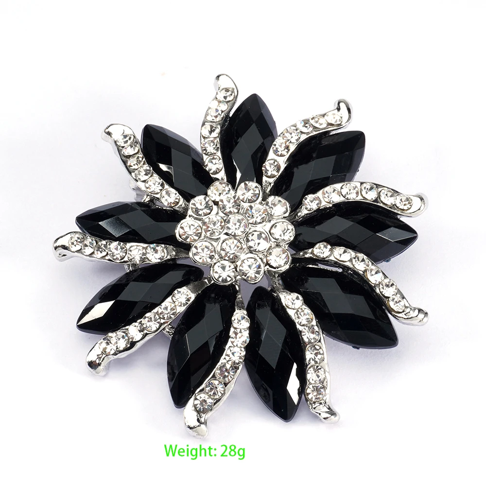 Fashion Handmade Cheap Jewellery Accessories Brooches Crystal Rhinestone Diamond Black Flower Design Brooch Pins For Ladies Suit