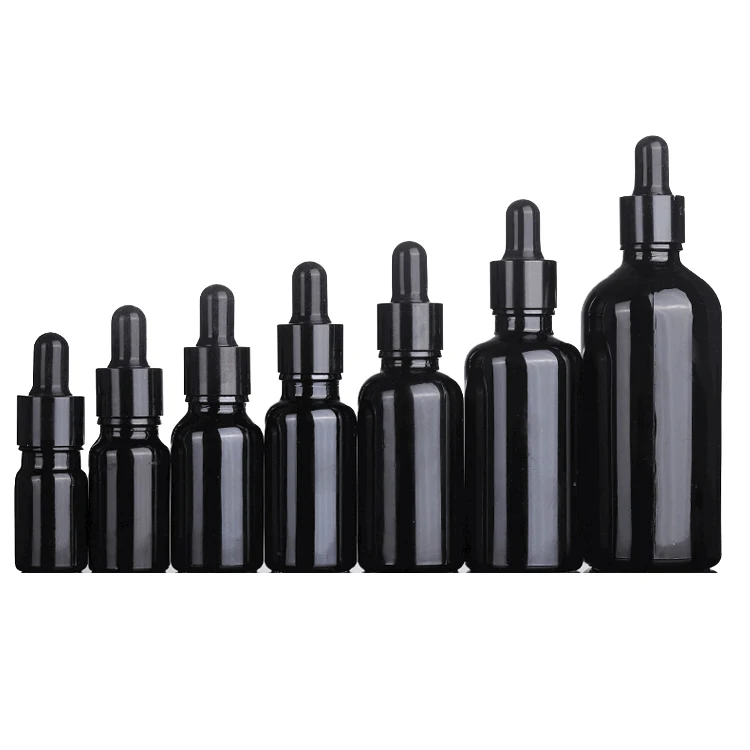 OEM High Quality 5ml 10ml 30ml 50ml 100ml Spray Pump Dropper Bottle Round Shading Black Glass Bottle Used for essential oils