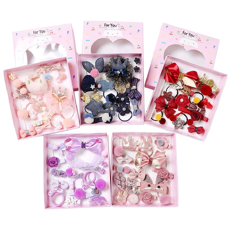 18 Pcs/Box Children Cute Hair Accessories Set Baby Fabric Bow Flower Hairpins Barrettes Hair clips Girls Headdress