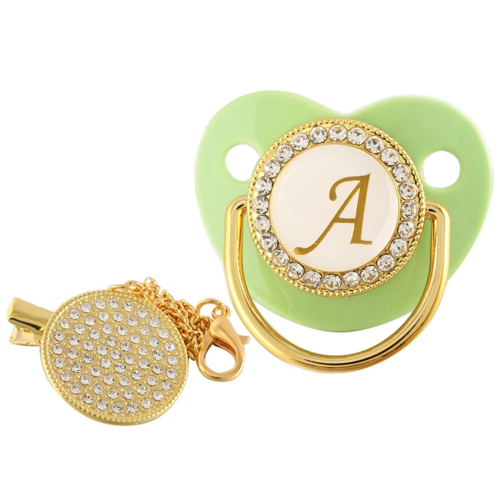 Custom Luxury Baby Pacifier Clip Silicone BPA Free Infant Nipple for Newborn Baby Shower Gold Bling Dummy Holder Soother