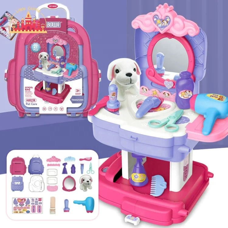2023 2 in 1 children pretend play backpack plastic dressing table toy SL10D025