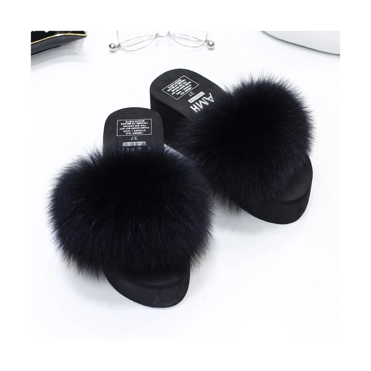 Cheap Factory Price Summer New Fashion Open-toed Furry Women High-heeled Slippers