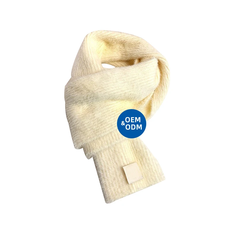 Wholesale Custom Design Winter Warm Mohair Long Cashmere Scarf Pure Color Knitted Scarves For Ladies
