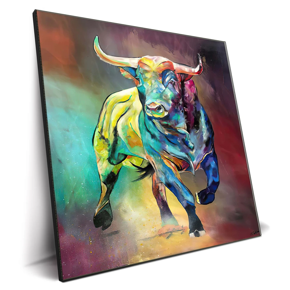 2022 Newest Painting Colorful Bull Oil Painting Wall Hanging Animal Art Painting Prints Canvas Glossy for Sale