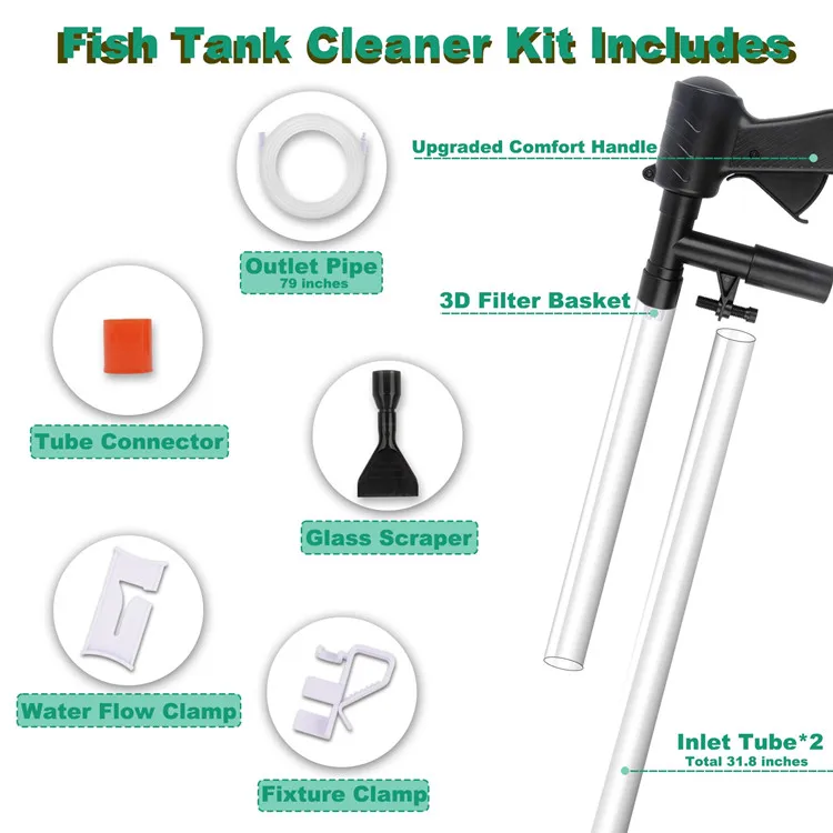 Fish Tank Vacuum Gravel Cleaner Long Nozzle Water Changer Gravel Vacuum for Aquarium fish tank siphon and gravel cleaner