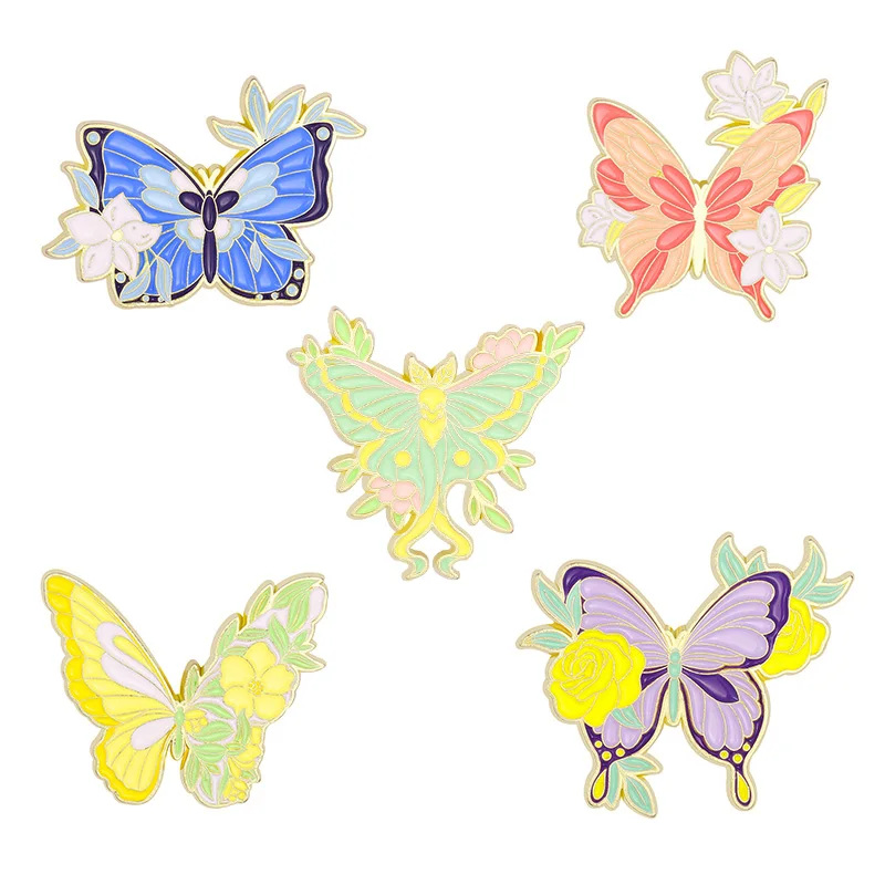 Customised gold plated animal butterfly brooch badge custom design cartoon metal enamel lapel pin