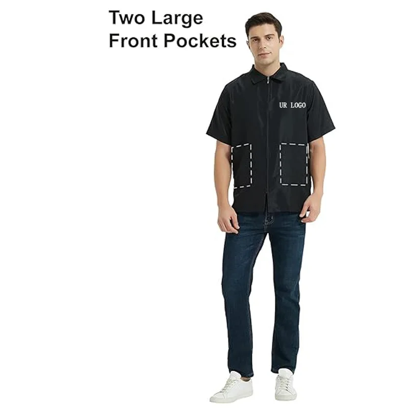 Custom Logo Stylist Polyester Waterproof Antistatic Pet Beauty Barber Jacket Uniform Hairstylist Smock