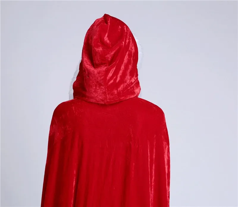 2021 Red Velvet Hooded Cape Cloak Sexy Santa Cosplay Christmas Costumes Women Carnival Party Clubwear Winter Warm Overcoat