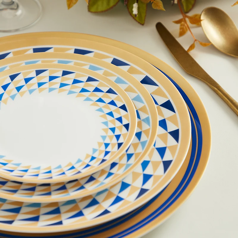 Luxury hotel rustic tableware blue colored glazed ceramic dinner set for wedding dinnerware sets