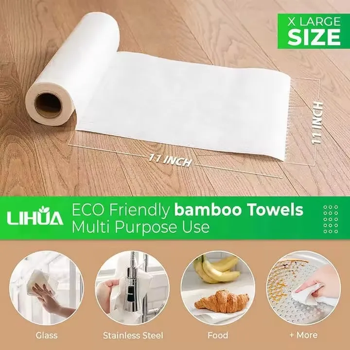 Eco-Friendly Multi-Purpose Nonwoven Fabric Bamboo Towels Rolls Machine Washable Perforated Tear off for Cleaning