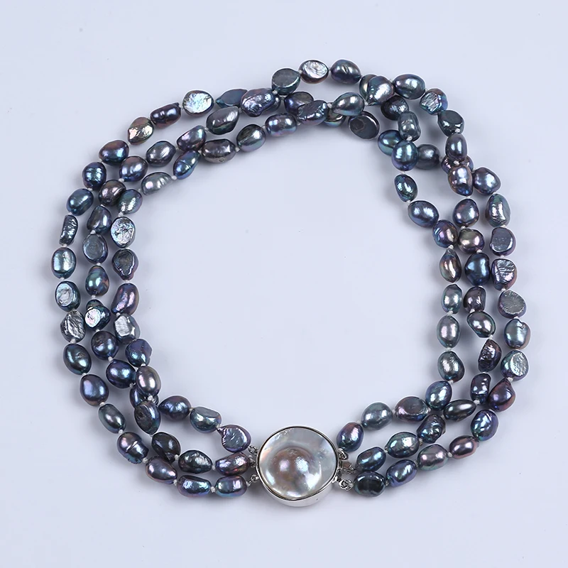 Black natural baroque freshwater pearl necklace mabe pearl pendant jewelry