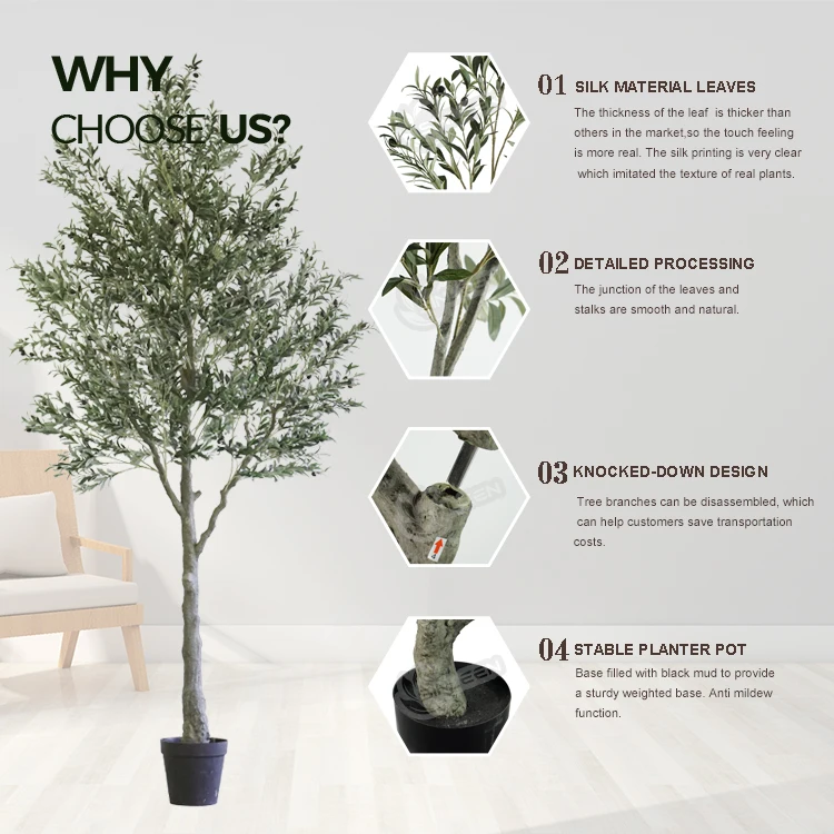 Detachable Olive Tree Plant Wholesale Fake Realistic 3 Meter Plastic Large Bonsai Planta Potted High Quality Artificial Trees