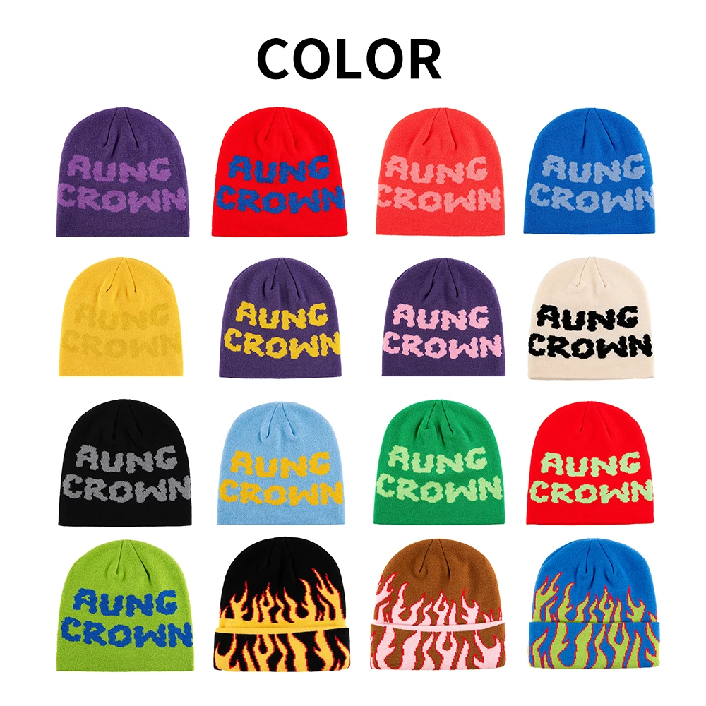 High Quality Wholesale Designer Custom Logo All Over Jacquard Toque Winter Sport Knitted Reversible Beanie Hat