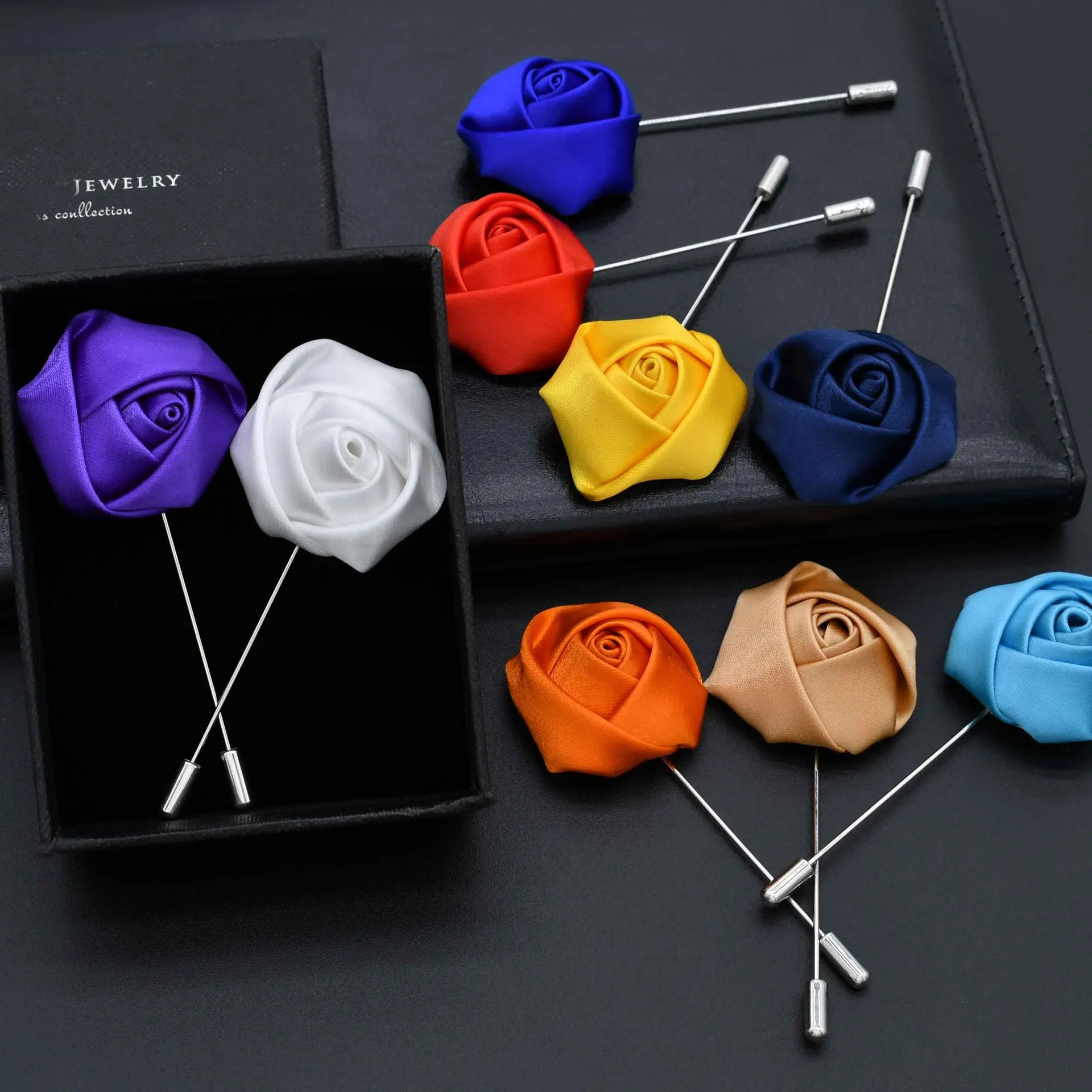 China Manufacturer Beautiful Handmade Artifical Fabric Rose Flower Lapel Pin Flower Brooches For Decoration Cheap Brooches