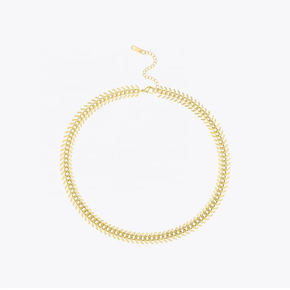 18K Gold Plated Stainless Steel Jewelry Spike Chain Embossing Craft Accessories Necklace P203074