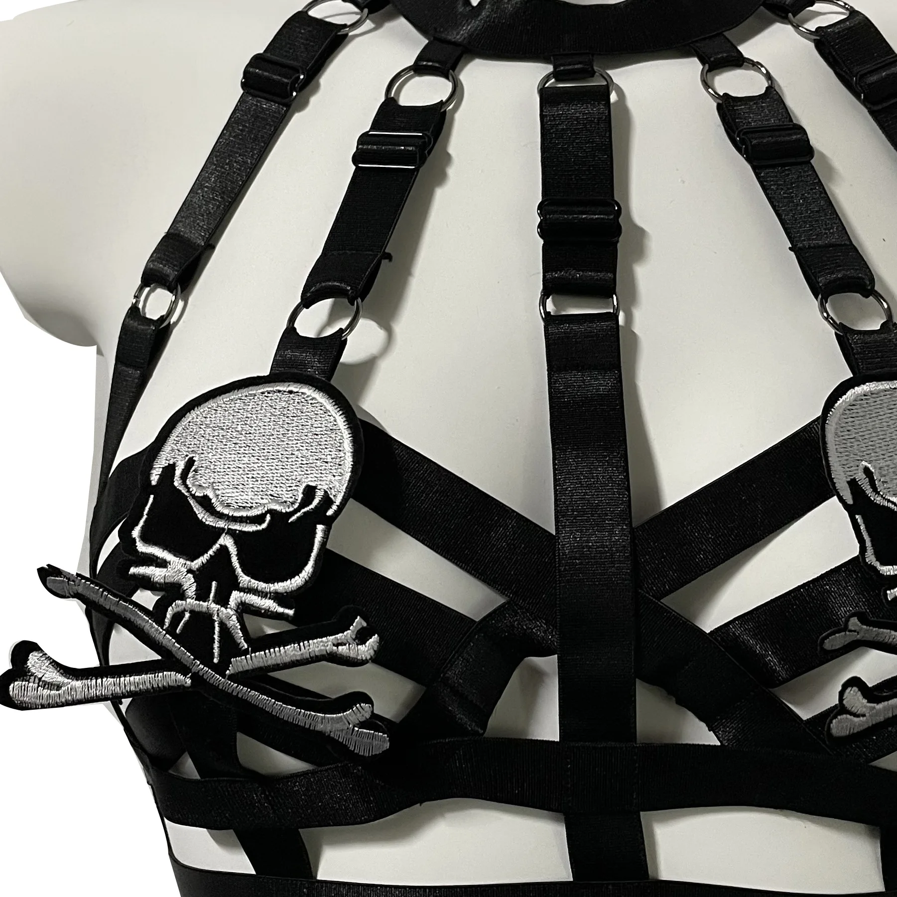 Gothic Woman sexy Wild Lingerie Elastic Bondage Body Harness Cage Bra Halloween Skull  rave outfit Nightclub Dance BDSM Hot Bra
