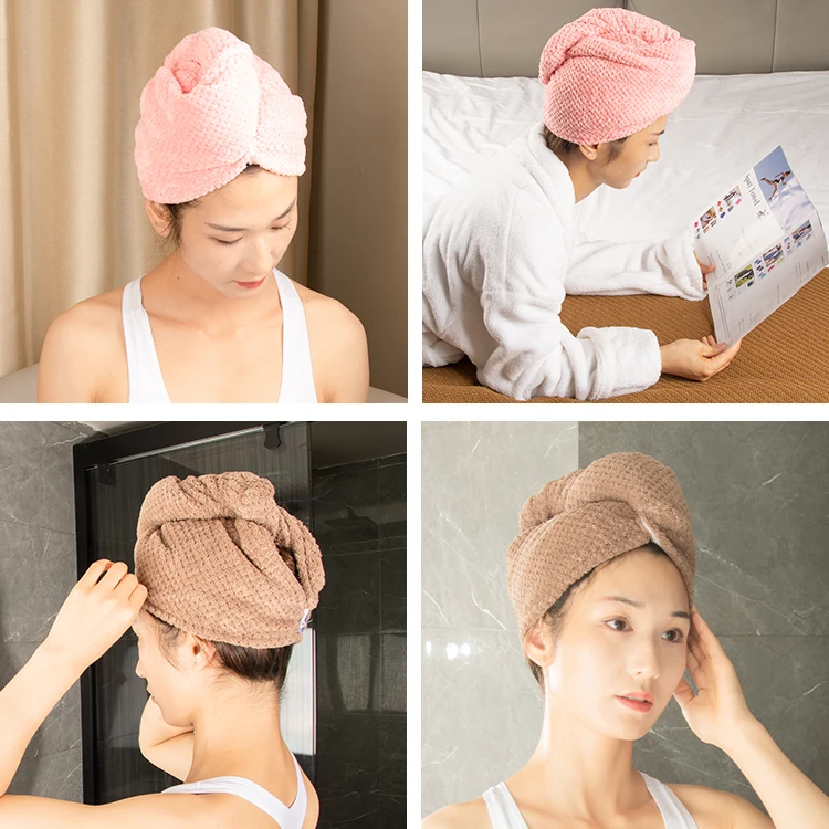 Double Layer Curly Hair Turban Towel Women Coral Fleece Hair Drying Wrap High quality Curly Hair with Button many Sizes