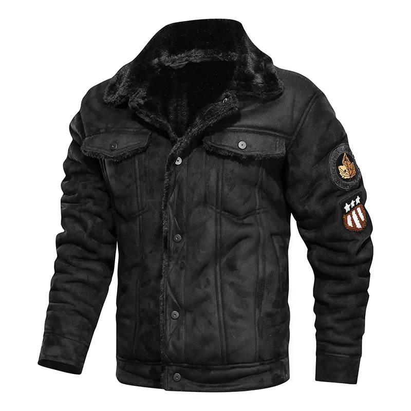 OEM Custom Design Spring Thick Warm Fleece Leather Jacket Coat Men Autumn Outwear Bomber Motor Biker Leather Jacket