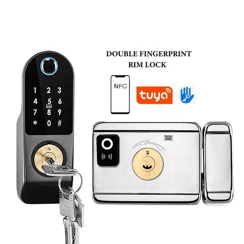Дверной замок Tuya/ttlock, двухсторонний, с NFC, водонепроницаемый, со сканером отпечатков пальцев, для смарт-приложений