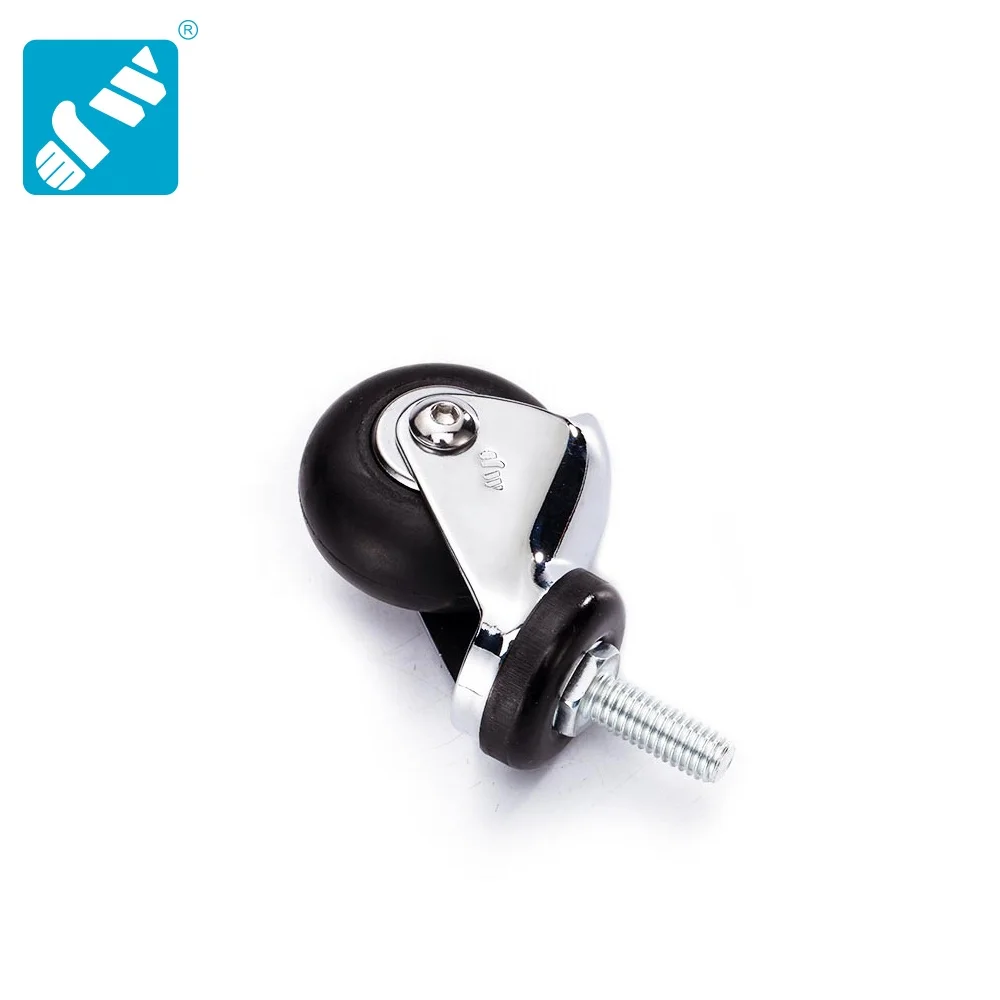 Swivel Threaded Stem Medium Duty Medical Trolley Caster,2/3Inch Black Rubber Wheel Medical Caster,Chrome Plated Caster Wheel