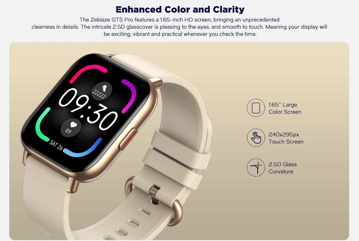 Zeblaze GTS Pro smart watch multi-sports tracker heart rate blood pressure fitness monitoring