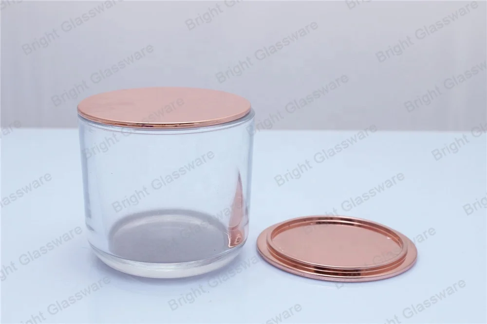 New products glass tumbler jar electroplating rose gold oxford candle holder with lid