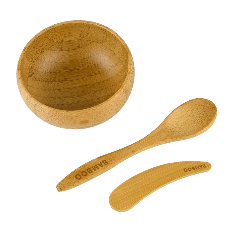 facial cream eco-friendly natural bamboo wood cosmetic diy face bowl with mini Spoon