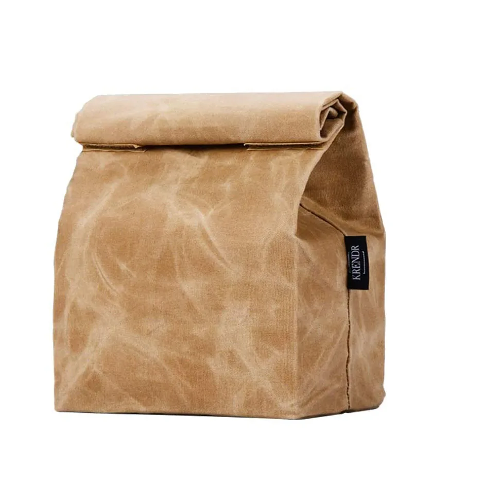 Eco Friendly bag Isolate Lining Inside Reusable Lunch Bag Waterproof Lunch Box Waxed Canvas Lunch Bag with 2 Buckles