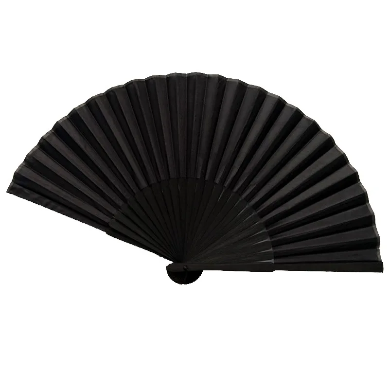 Chinese Style Black Vintage Hand Fan with silk fabric and black wooden ribs