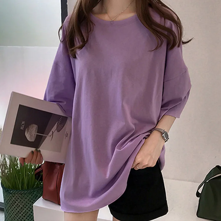 Wholesale oversize Tee Shirt Solid Color Basic T-shirts Women Casual Harajuku Summer new long Tops Korean Hipster White T Shirt