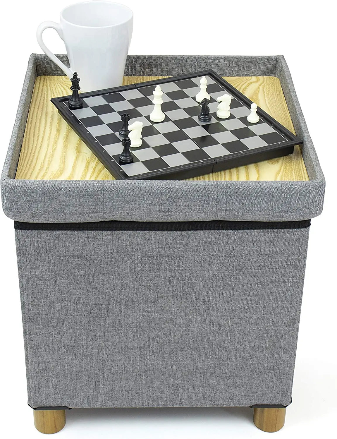 15inch Sturdy Cube Ottoman with Storage Foldable Storage Ottoman with Legs for Bedroom Fabric Folding Storage Stool