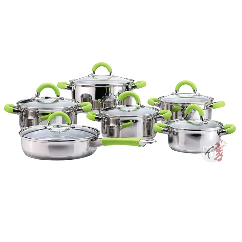 Wholesale customization kitchen cooking pots and pans set 12 pcs stainless steel non stick cookware set