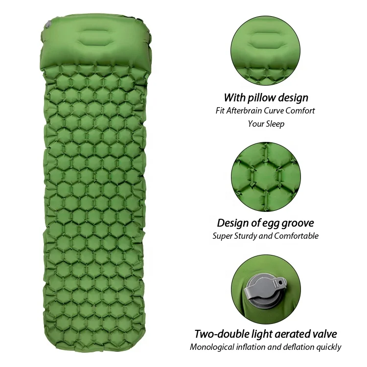 
Camping Backpacking Compact Ultralight Sleeping Air Pad Insulated Inflatable Camping Mat Sleeping Pad With Pillow 