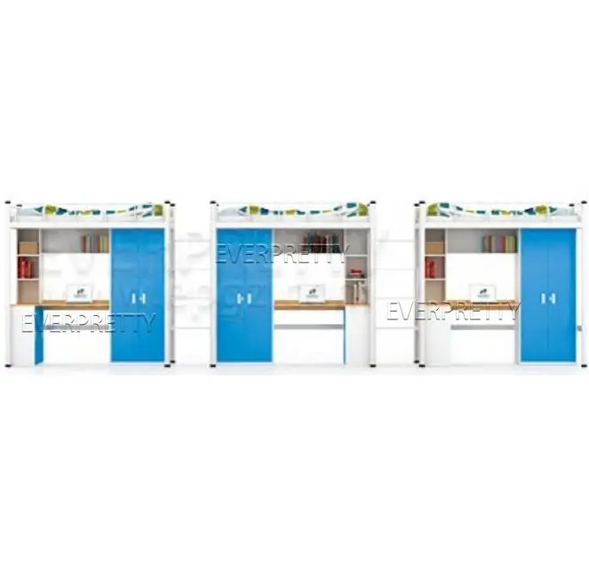 Color Customized Dormitory Furniture Adult Steel Triple Loft Bed with Desk Bookshelf