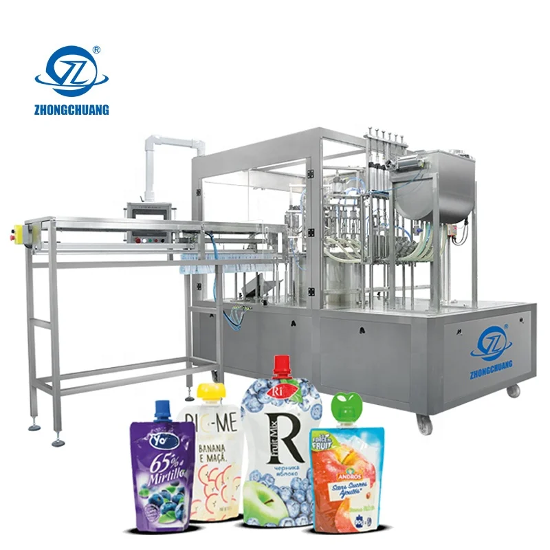 Automatic 4 Nozzle Filling Bag Juice Jam Standup Pouches Capping Machine Premade Squeeze Spout Pouch Doypack Packaging Machines